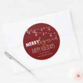 Rood Kerstfeest & Getrouwd Pasgetrouwd Gelukkige F Ronde Sticker (Envelop)