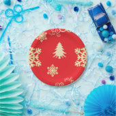 Rood kerstfeest met Cream Snowflakes Papieren Bordje (Feest)