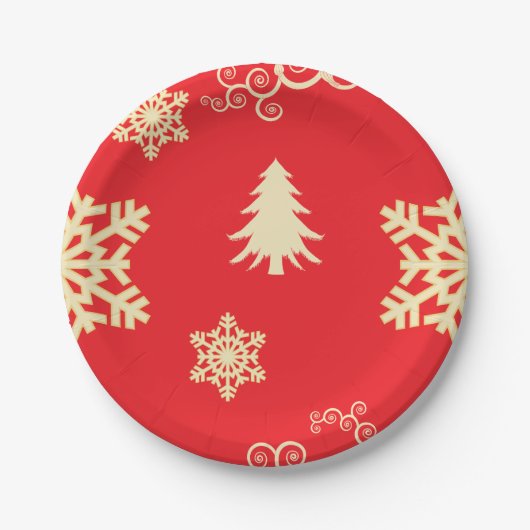 Rood kerstfeest met Cream Snowflakes Papieren Bordje (Voorkant)