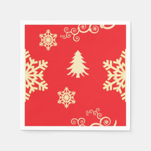 Rood kerstfeest met Cream Snowflakes Servetten (Voorkant)
