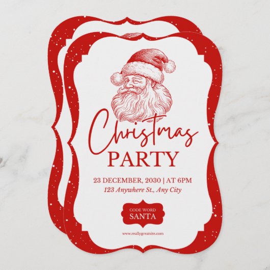 Rood kerstfeest met kerstman uitnodiging (Voorkant / Achterkant)