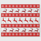Rood kerstfeest, rood en wit snowflake patroon cadeaupapier (Vlak)