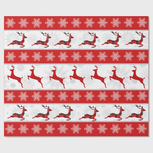 Rood kerstfeest, rood en wit snowflake patroon cadeaupapier (Vlak)