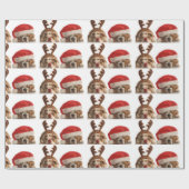 Rood kerstfeestdag — winterrendierkostuum cadeaupapier (Vlak)