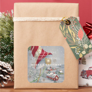  Rood Kerstgebell Country Village Vierkante Sticker