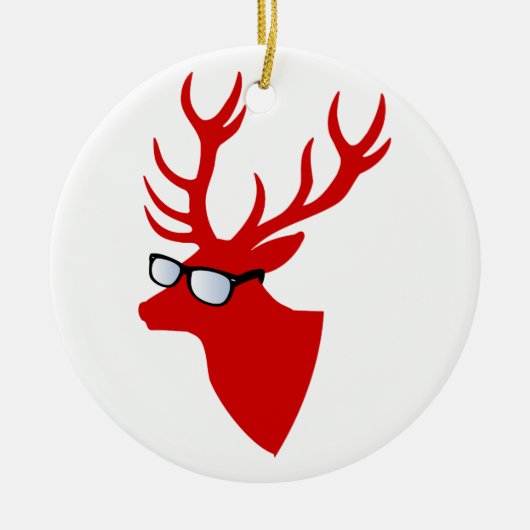 Rood kersthert met nerdglazen keramisch ornament (Voorkant)