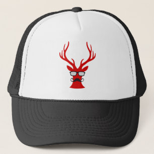 Rood kersthert met snor en nerdglazen trucker pet
