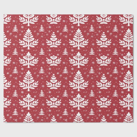 Rood kerstinpakpapier met bomen cadeaupapier (Vlak)