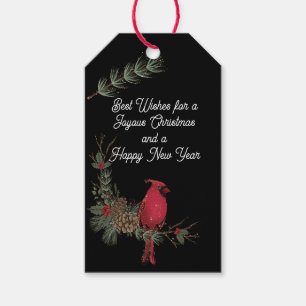 Rood kerstkardinaal en Wreath Cadeaulabel