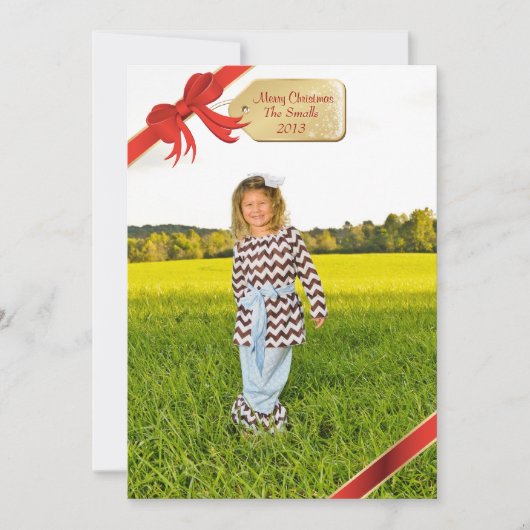 Rood kerstLabel Foto Feestdagenkaart (Voorkant)