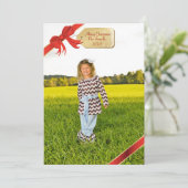 Rood kerstLabel Foto Feestdagenkaart (Staand voorkant)