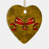 Rood kerstlint op goud keramisch ornament (Rechts)