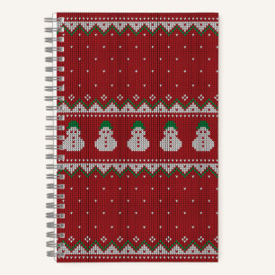 Rood Kerstmis Brei Appel Patroon Winter Vakantie Notitieboek