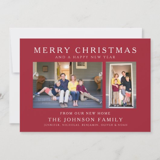 Rood Kerstmis Nieuw Thuis Foto Vakantiekaart Feestdagenkaart (Voorkant)