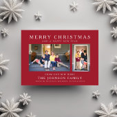 Rood Kerstmis Nieuw Thuis Foto Vakantiekaart Feestdagenkaart