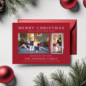 Rood Kerstmis Nieuw Thuis Foto Vakantiekaart Feestdagenkaart