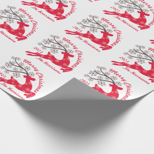 Rood Kerstmis Rendier Sneeuwvlok Naam Wit Cadeaupapier