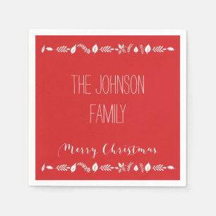 Rood kerstpapier luiers met witte bladeren servet