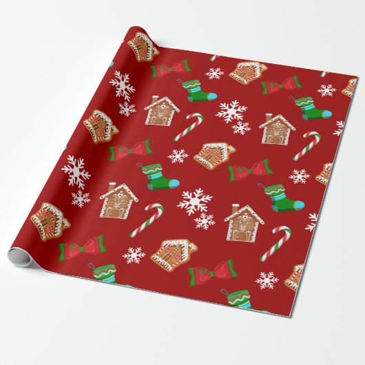 Rood kerstpatroon cadeaupapier (Uitgerold)