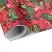 Rood kerstpatroon waterverf Donker Cadeaupapier (Rol Hoek)
