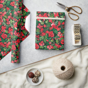 Rood kerstpatroon waterverf Groen Cadeaupapier