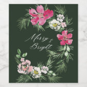 Rood kerstpatroon waterverf wijn etiket (Enkel label)