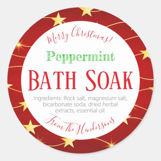 Rood kerstpeppermint Bath Bath Salt Soak Ronde Sticker (Voorkant)