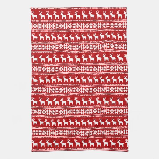 Rood kerstrendiertje Snowflake Classic Patroon Theedoek (Verticaal)