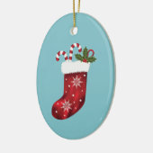 Rood kerststouwen met snoepsuikerriet en Holly Keramisch Ornament (Links)