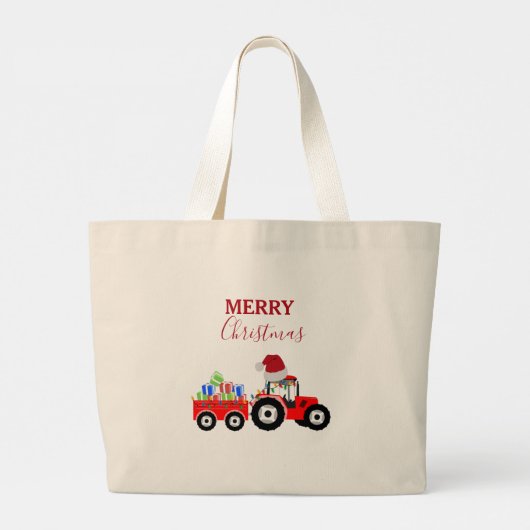 Rood kersttractor Boerderij Grote Tote Bag (Achterkant)