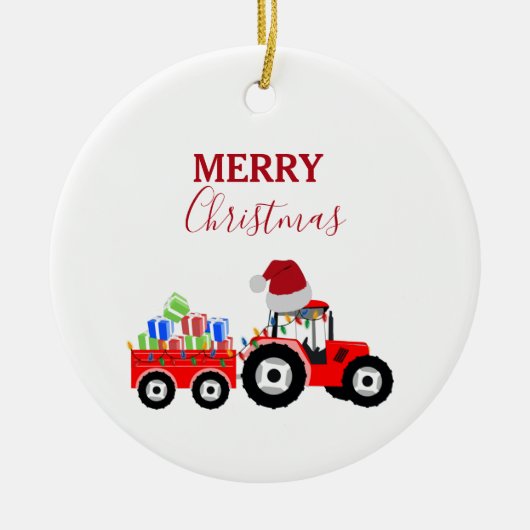 Rood kersttractor Boerderij Keramisch Ornament (Voorkant)