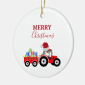 Rood kersttractor Boerderij Keramisch Ornament (Links)