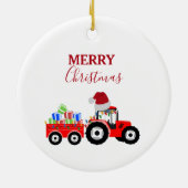 Rood kersttractor Boerderij Keramisch Ornament (Achterkant)