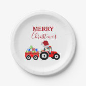 Rood kersttractor Boerderij Papieren Bordje (Voorkant)