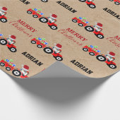 Rood kersttractor Truck Boerderij Aangepaste naam  Cadeaupapier (Hoek)