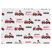 Rood kersttractor Truck Boerderij Aangepaste naam Groot Cadeauzakje (Achterkant)