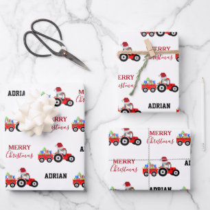 Rood kersttractor Truck Boerderij Aangepaste naam Inpakpapier Vel
