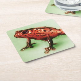 Rood kikker Onderzetter, schetsen van wilde dieren Vierkante Kartonnen Onderzetter