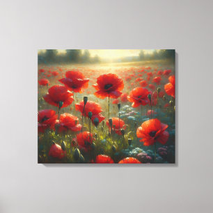 rood klaproos veld op een zomerdag canvas afdruk
