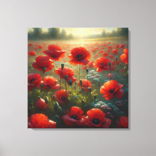 rood klaproos veld op een zomerdag canvas afdruk
