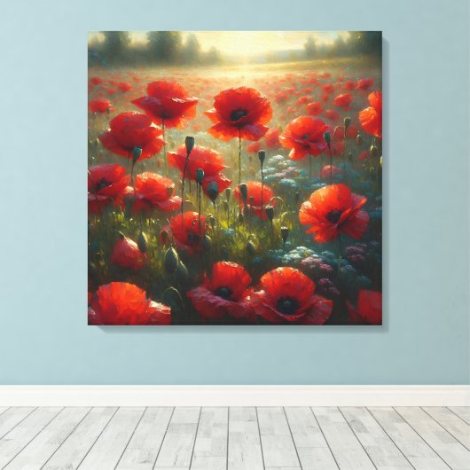 rood klaproos veld op een zomerdag canvas afdruk (Insitu (Houten vloer))