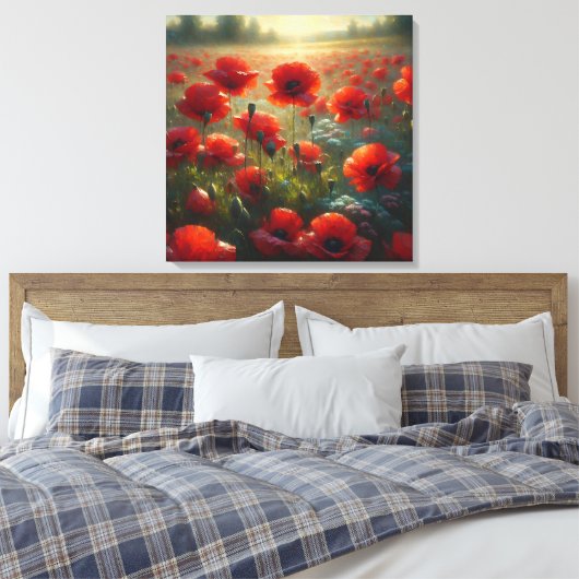 rood klaproos veld op een zomerdag canvas afdruk (Insitu (Slaapkamer))