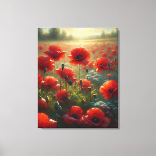 rood klaproos veld op een zomerdag canvas afdruk