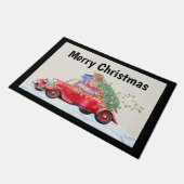 Rood klassieke kerstwagen Deurklep van deur Mat (Schuin)
