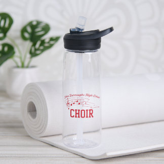 Rood koorlogo en fancy naam met telefoon waterfles