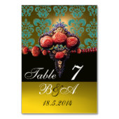 ROOD KORAAL ROZEN, BLAUW GEEL ZWART DAMASKER MONOG KAART (Achterkant)