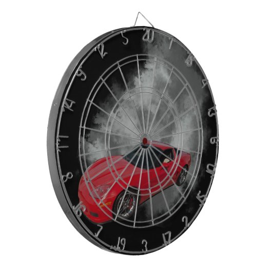 Rood korvet met grijze, verwijderbare achtergrond  dartbord (Voorkant Links)