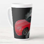 Rood korvet met grijze, verwijderbare achtergrond  latte mok (Linkerhoek)