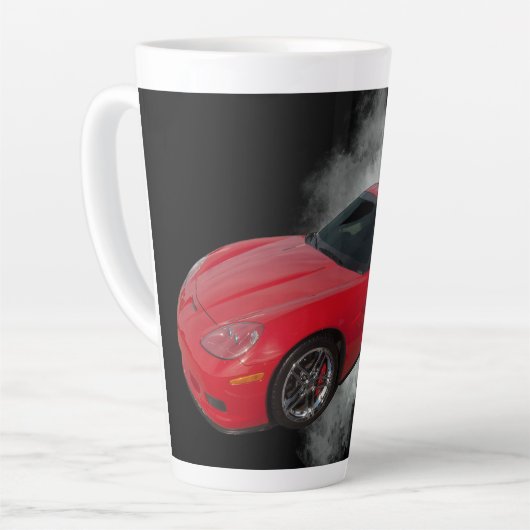 Rood korvet met grijze, verwijderbare achtergrond  latte mok (Linkerhoek)