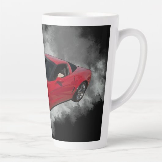 Rood korvet met grijze, verwijderbare achtergrond  latte mok (Rechts)